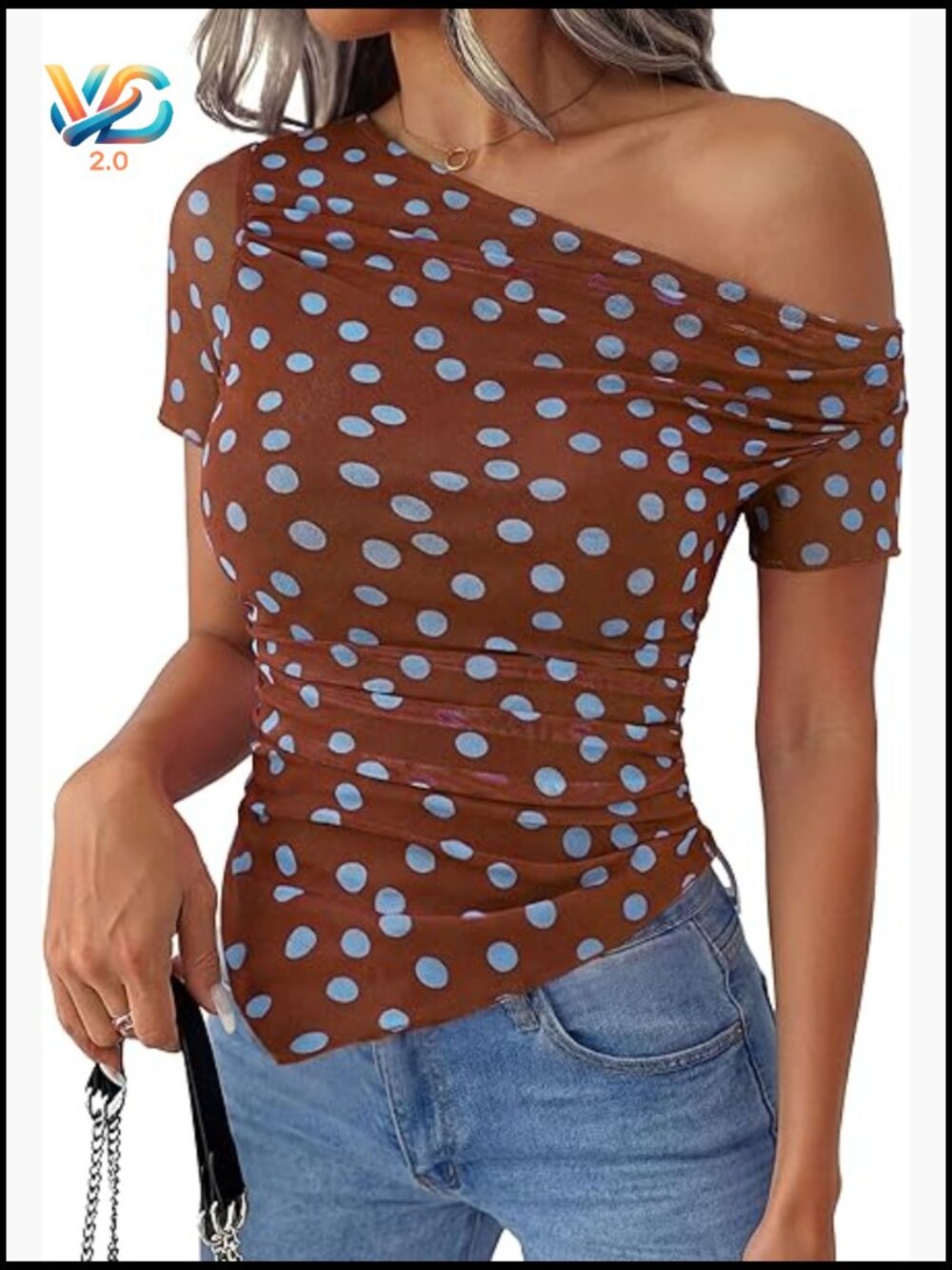 Off The Shoulder Mesh Tie Dye Top Asymmetrical Ruched Slim Fit Y2k Summer